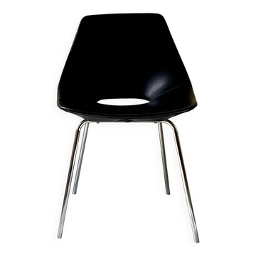 Barrel chair in black leather & chrome by Guariche for Steiner France 1970