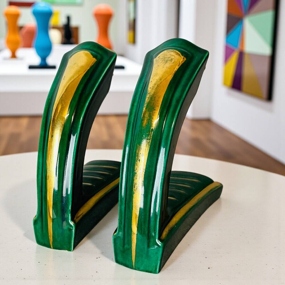 Paire d'appliques murales Art Déco en céramique verte française
