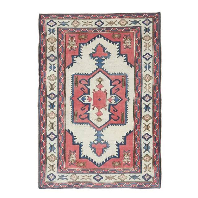 Vintage Turkish Hand-Knotted Wool Cotton Pink Area Rug 192x274