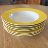 7 yellow and white soup plates