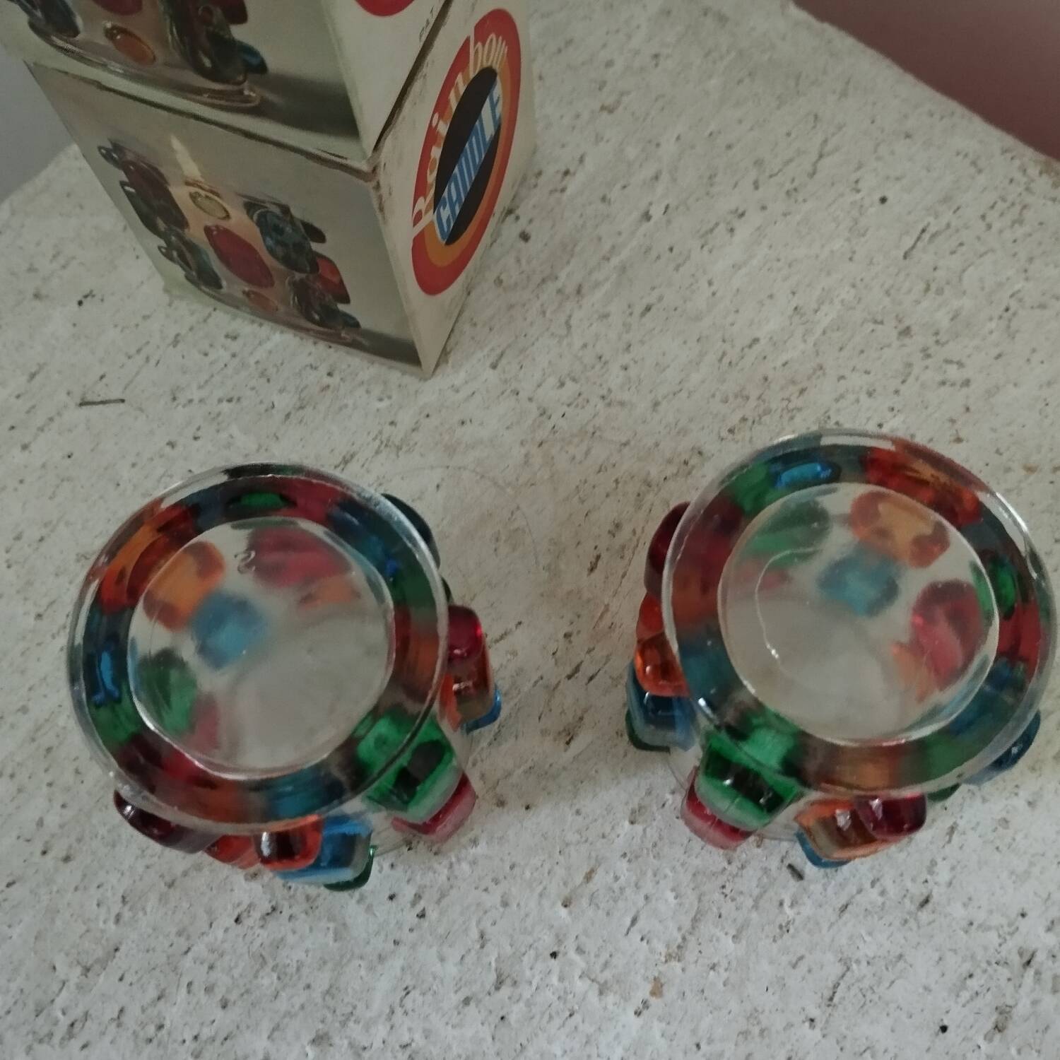 Pair of 70s Rainbow tealight holders