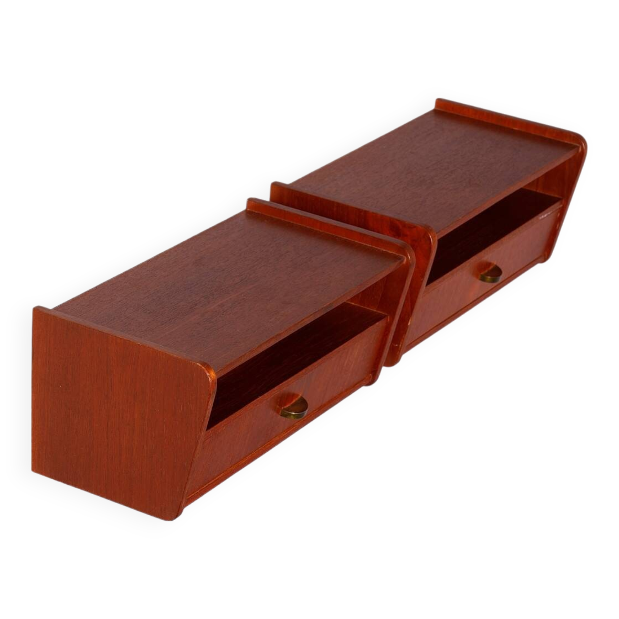 2x Danish MCM floating nightstands in teak 60s