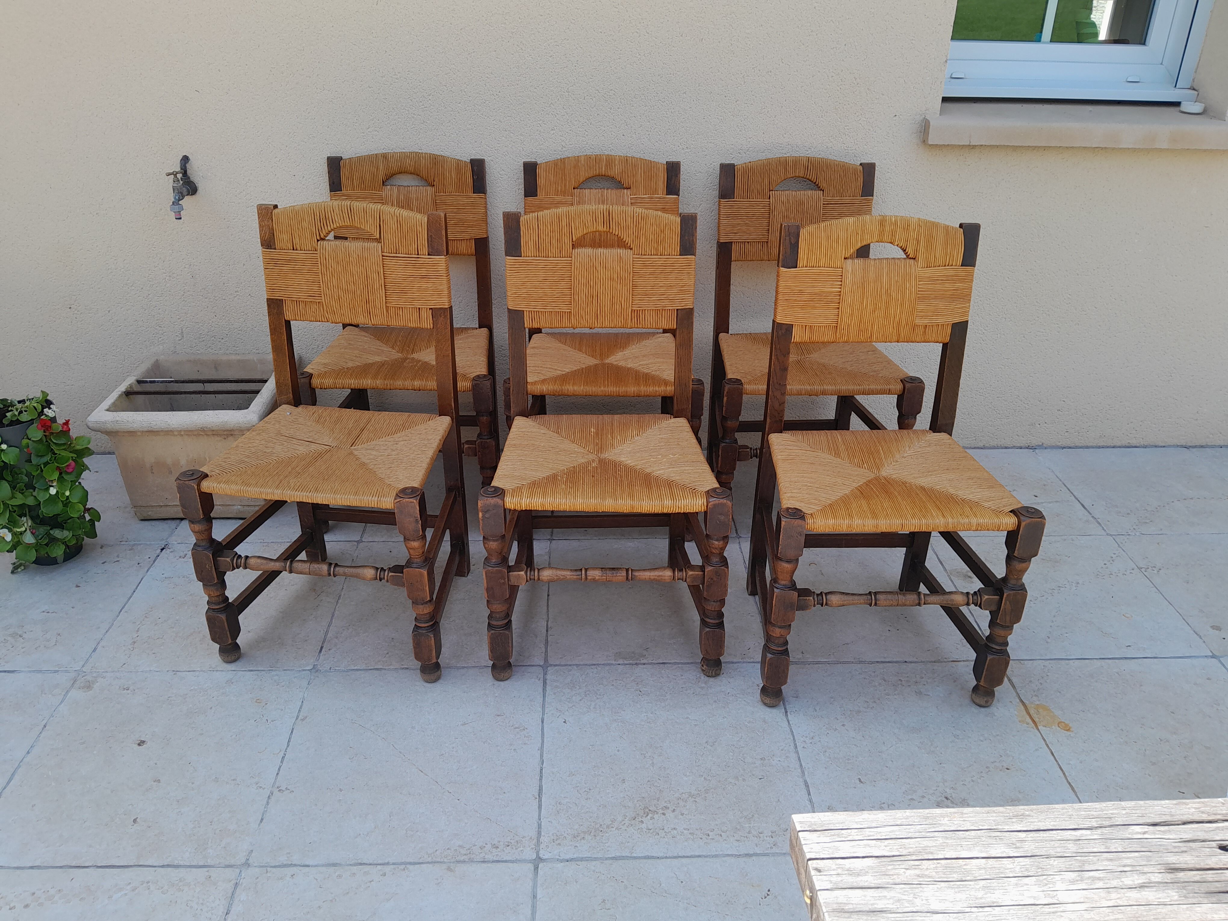 6 antique country mulching chairs