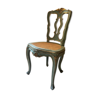 Venetian chair in patinated wood and redone caning