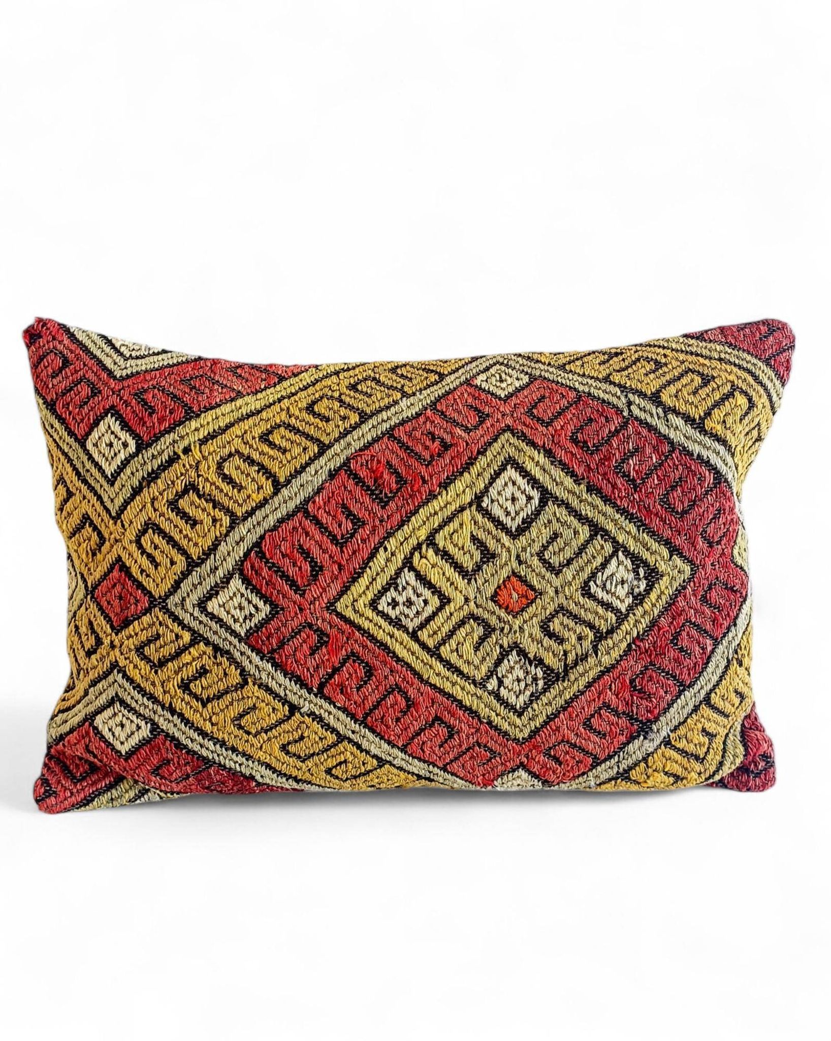 Vintage Handwoven Wool Kilim Pillow, Moorish Style, Mid-20th Century