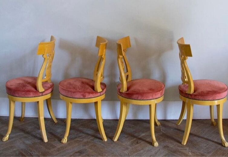 Set of 4 chairs, Italy, Gilded wood, Circa 1950