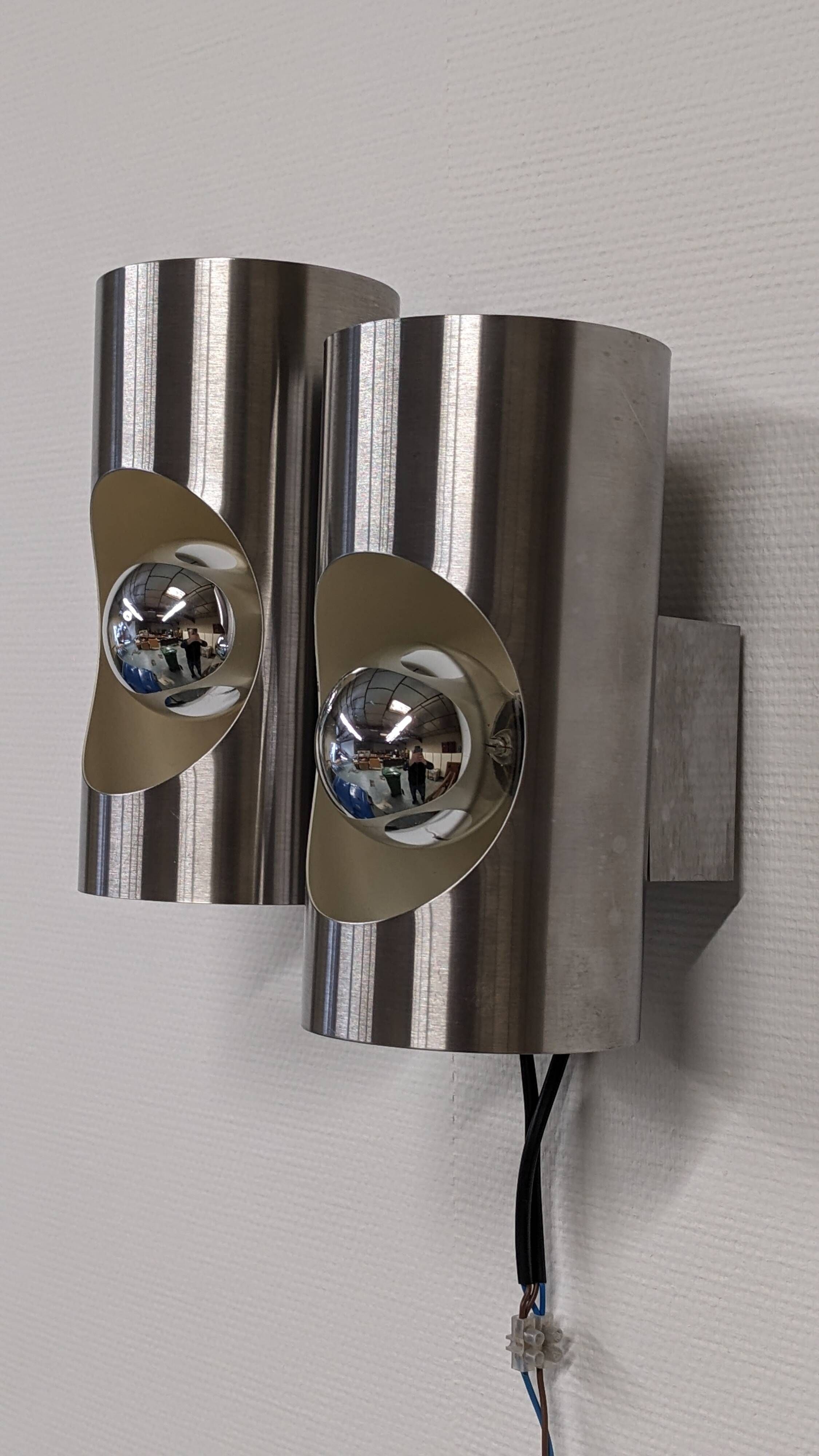 Pair of Space Age double pipe wall lights by Oxar France, 1960s-70s