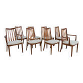 Chaises de salle à manger en teck et tissu du milieu du siècle par Leslie Dandy pour G-Plan, années 1960, lot de 8