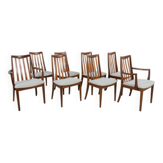 Chaises de salle à manger en teck et tissu du milieu du siècle par Leslie Dandy pour G-Plan, années 1960, lot de 8
