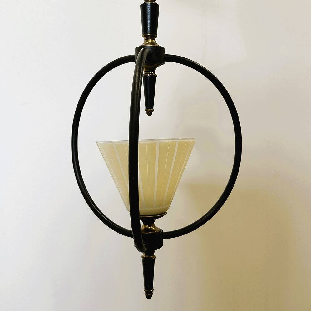 Mid-century metal and opaline pendant light, 1950s