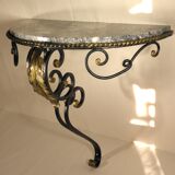 Wrought iron and marble wall console
