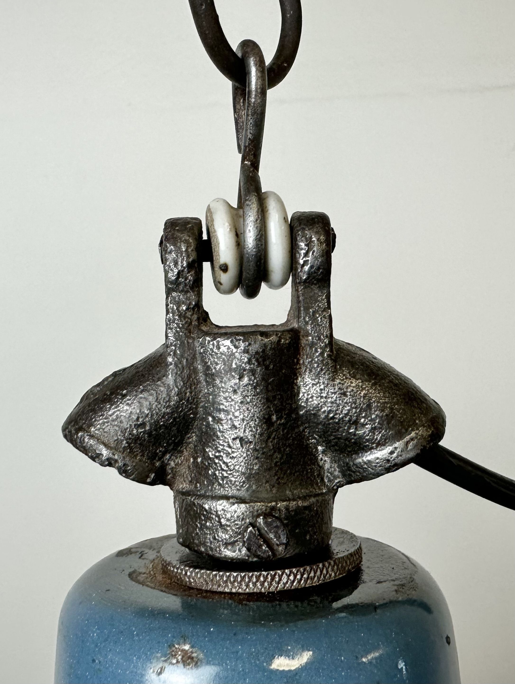 Industrial Blue Enamel Factory Lamp with Cast Iron Top, 1960s