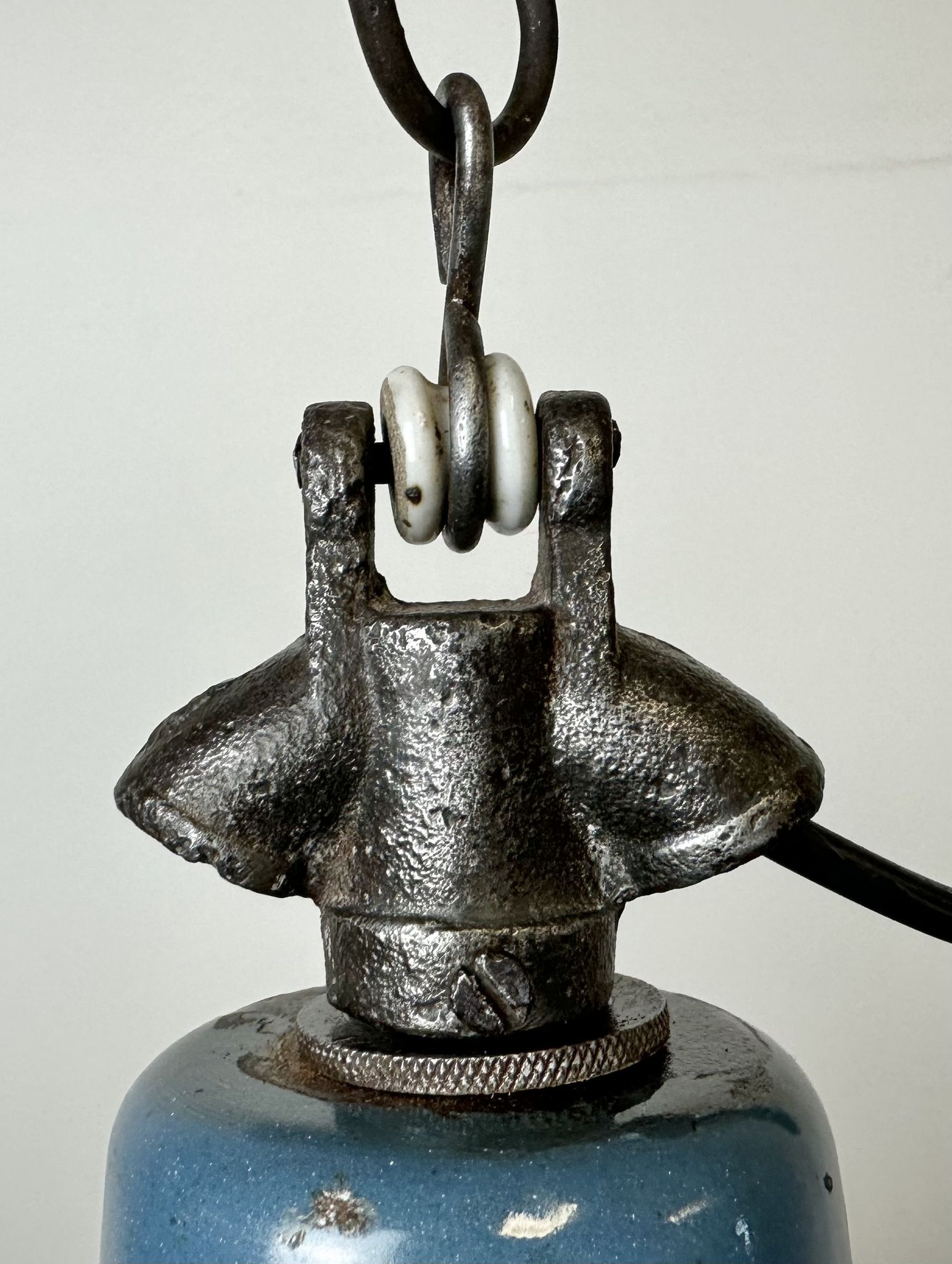 Industrial Blue Enamel Factory Lamp with Cast Iron Top, 1960s