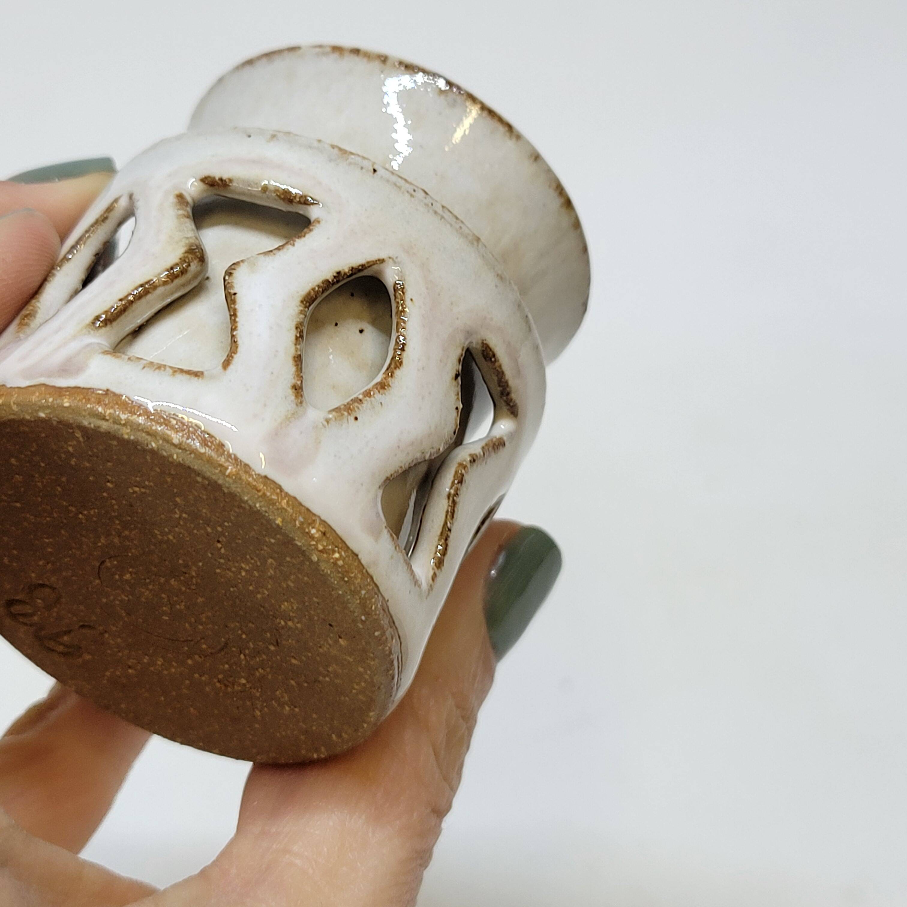 2 Ceramic Stoneware Egg Cups Signed by a Ceramist to Identify