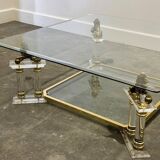 Table basse vintage française en lucite et verre avec lions en laiton, années 1980