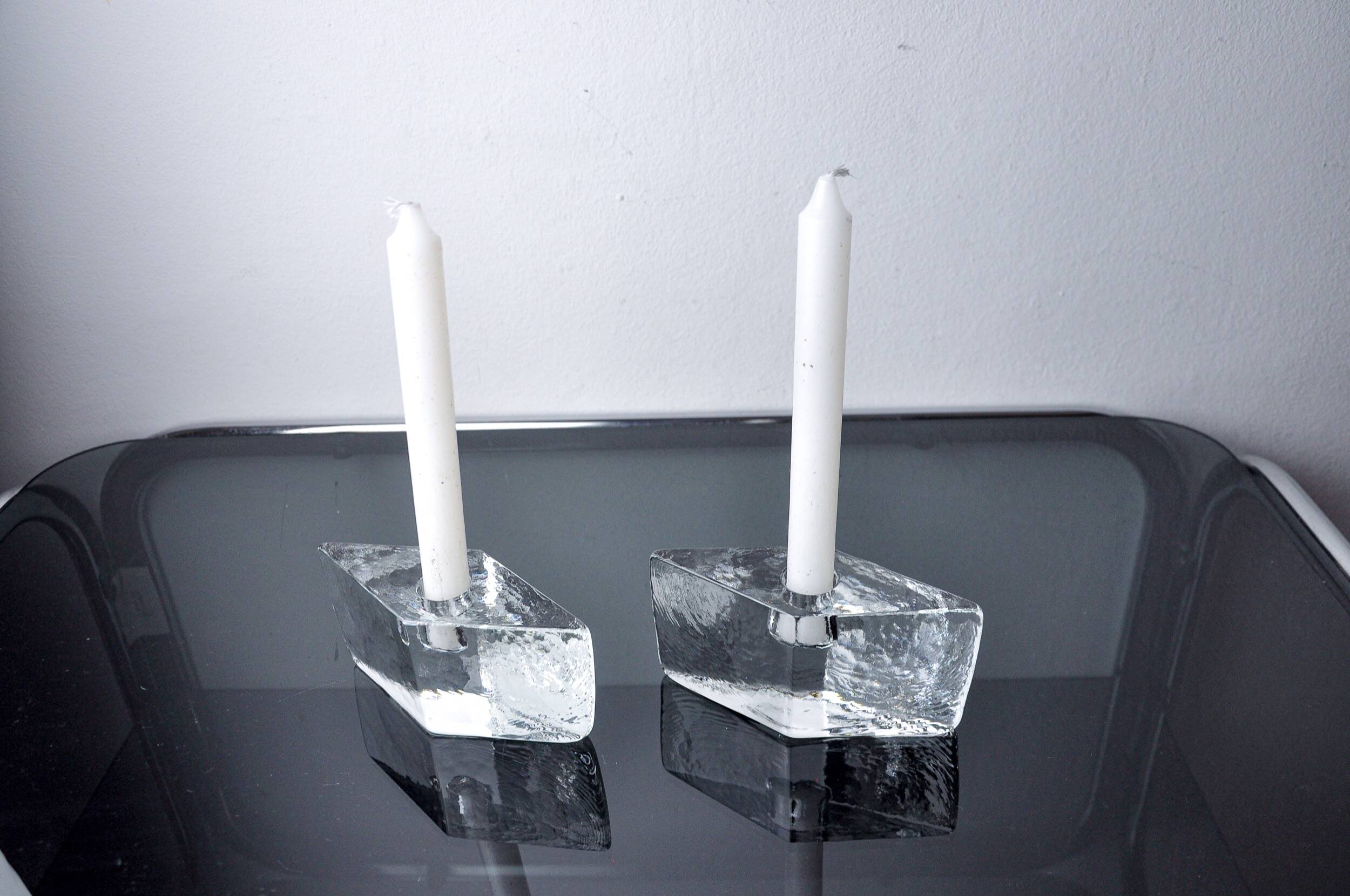 Pair of icicle candlesticks, Murano glass, Italy, 1970