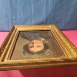Tableau ancien portrait de femme encadré signé sorti de grenier