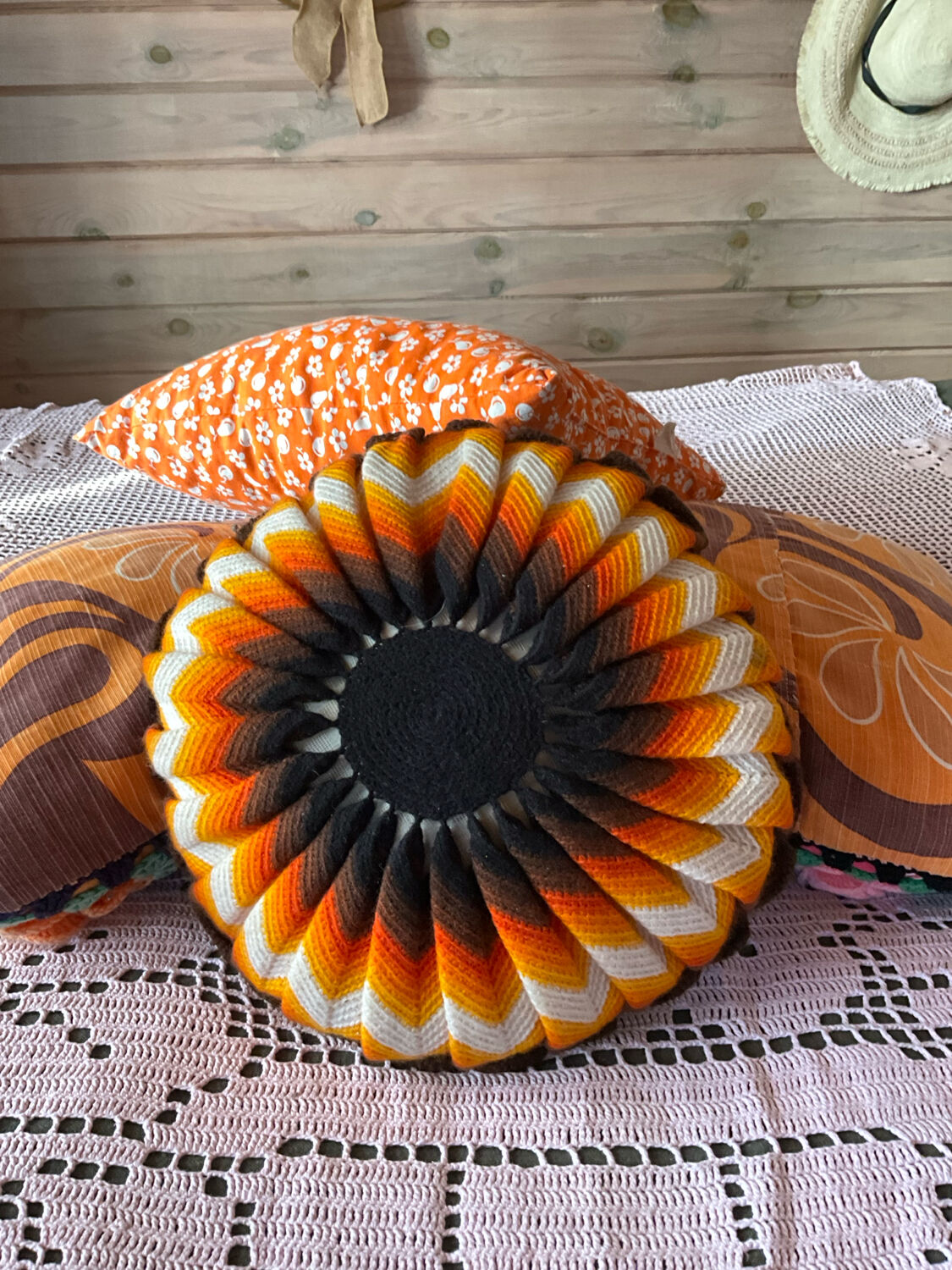 Vintage knitted cushion