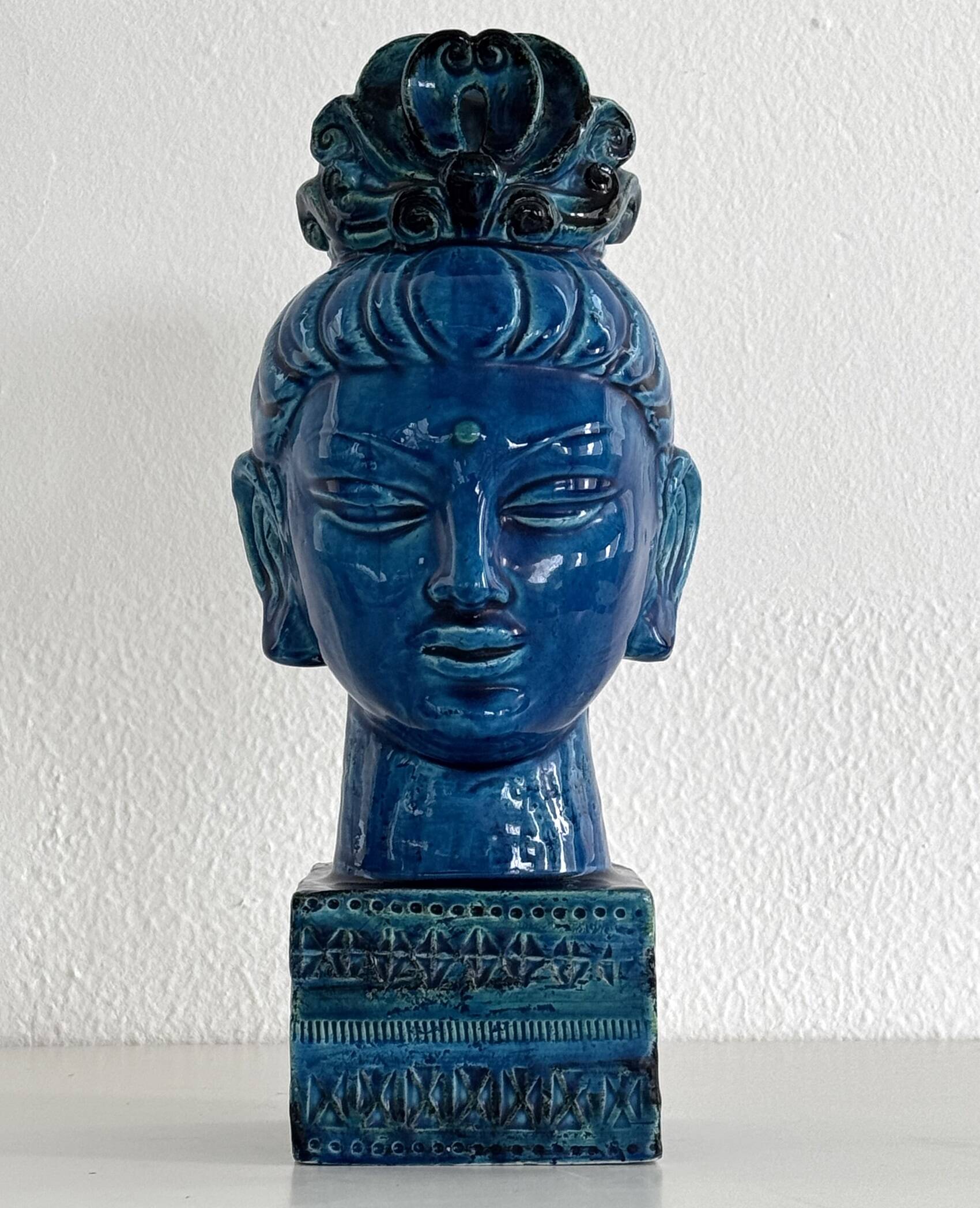 Aldo Londi for Bitossi Kwan Yin Buddha Rimini Blu, Italy, 1970s