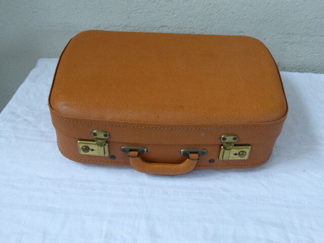 Valise vintage 1950-60 simili cuir caramel