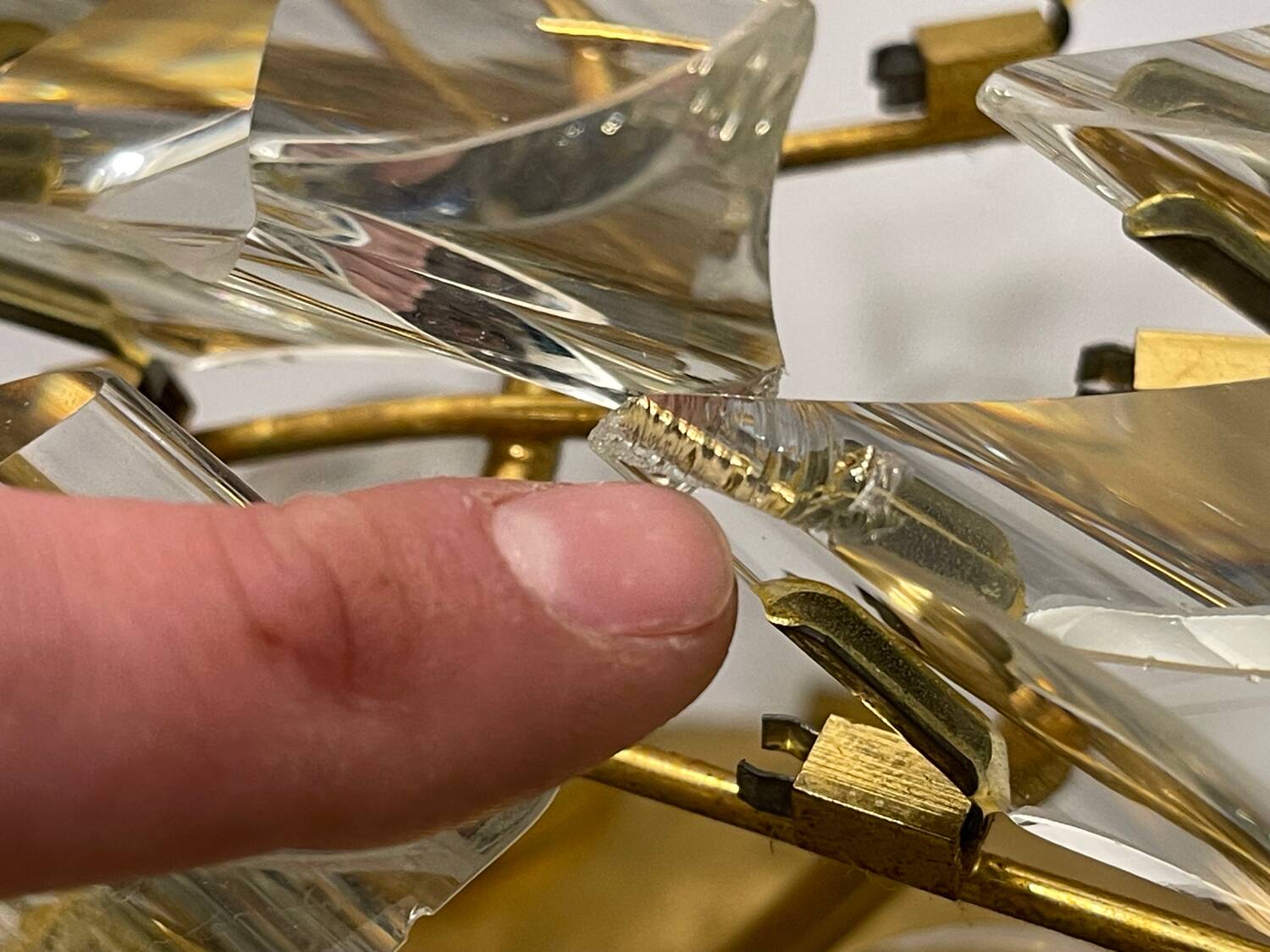 Large Brass Crystal Flushmount by Stilkronen Italy 1970’s