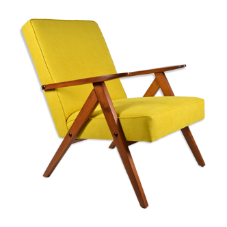 Original vintage - canary yellow - armchair "Compas", renovated, 1960s