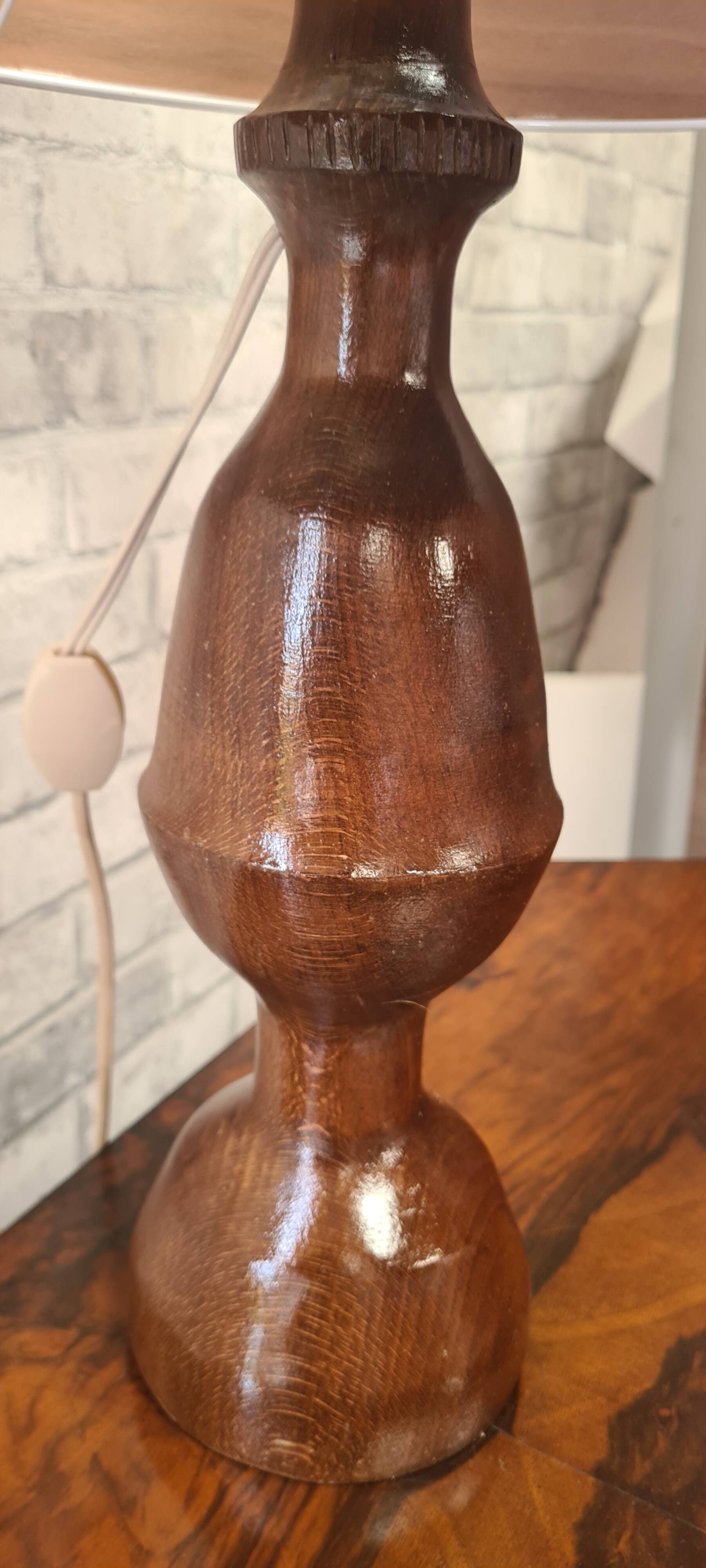 pair of 1960s Scandinavian lamps in solid varnished wood and veneered lampshades