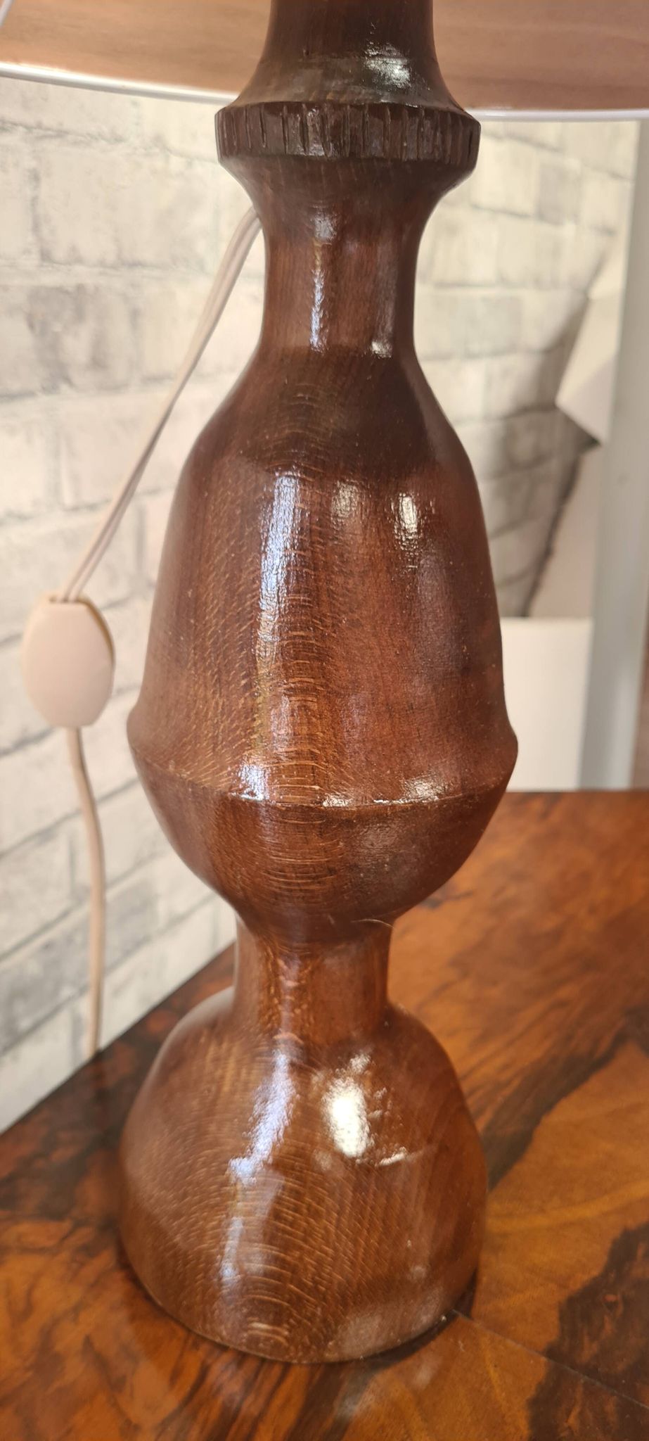 pair of 1960s Scandinavian lamps in solid varnished wood and veneered lampshades