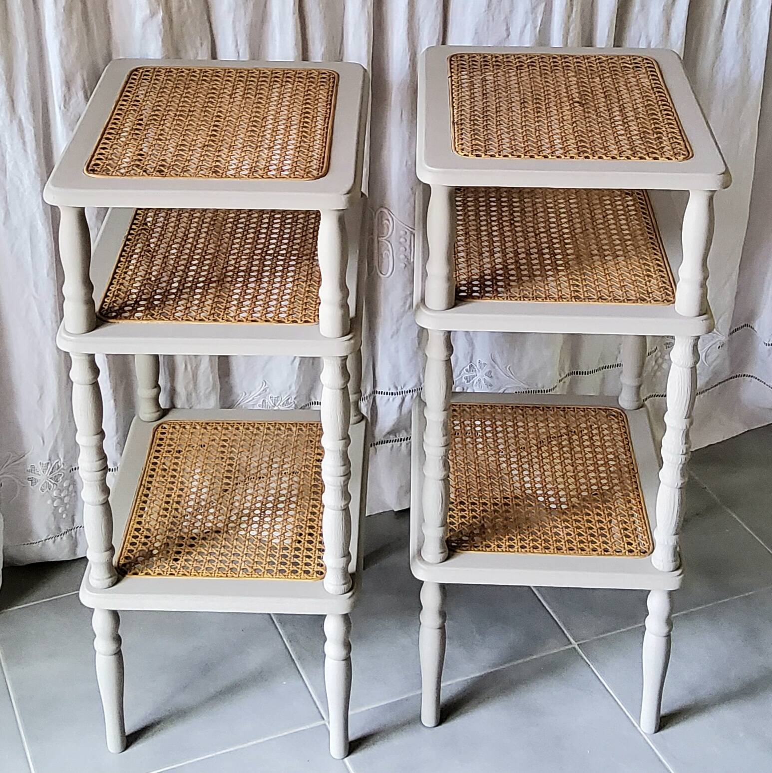 Pair of caned dessert tables