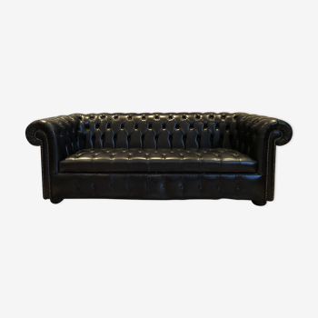 Custom Chesterfield sofa in black convertible leather Brand Longfield 1880
