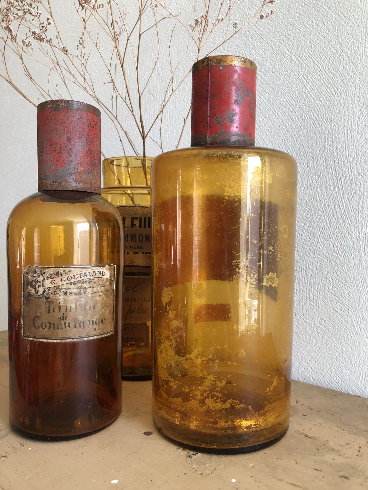 Old bottle of pharmacy "aqua sedativa" brown glass