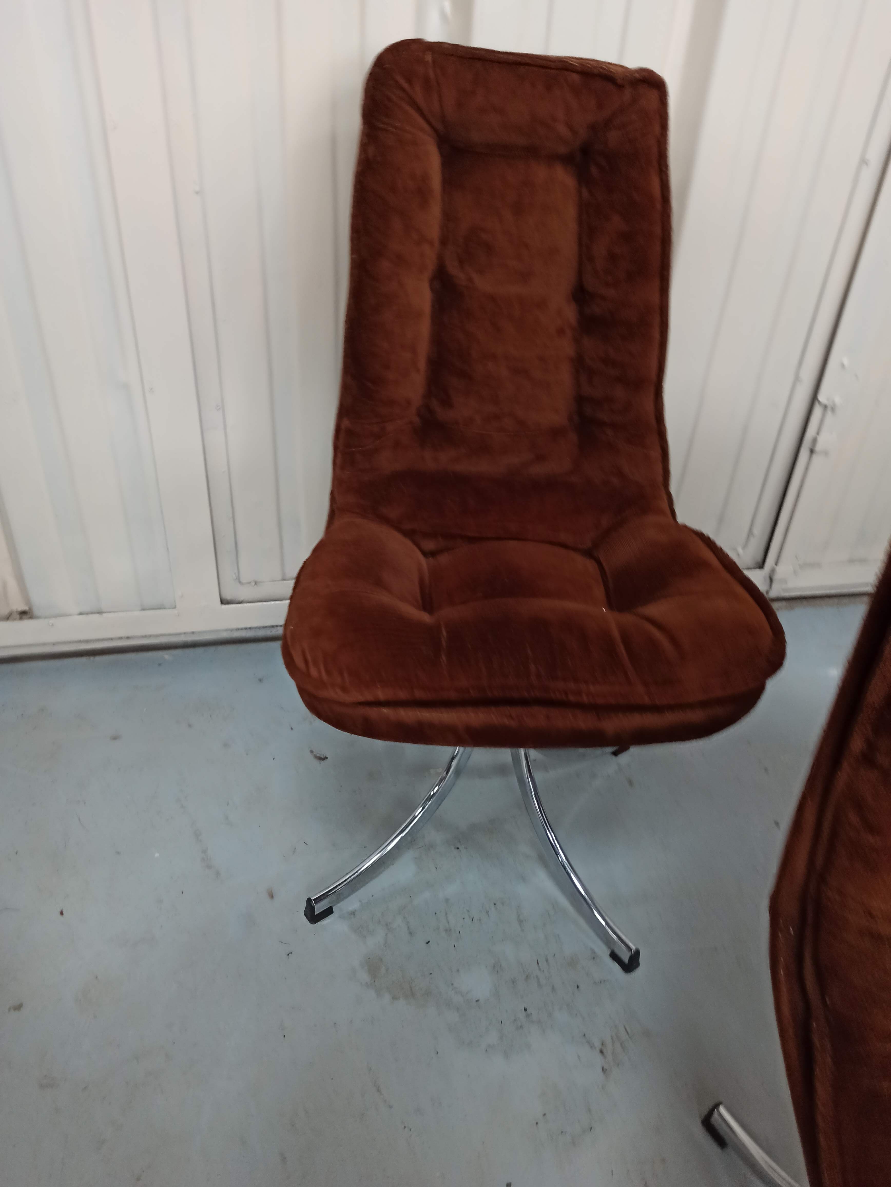 Set of 6 chrome velvet bucket chairs from the 70s
