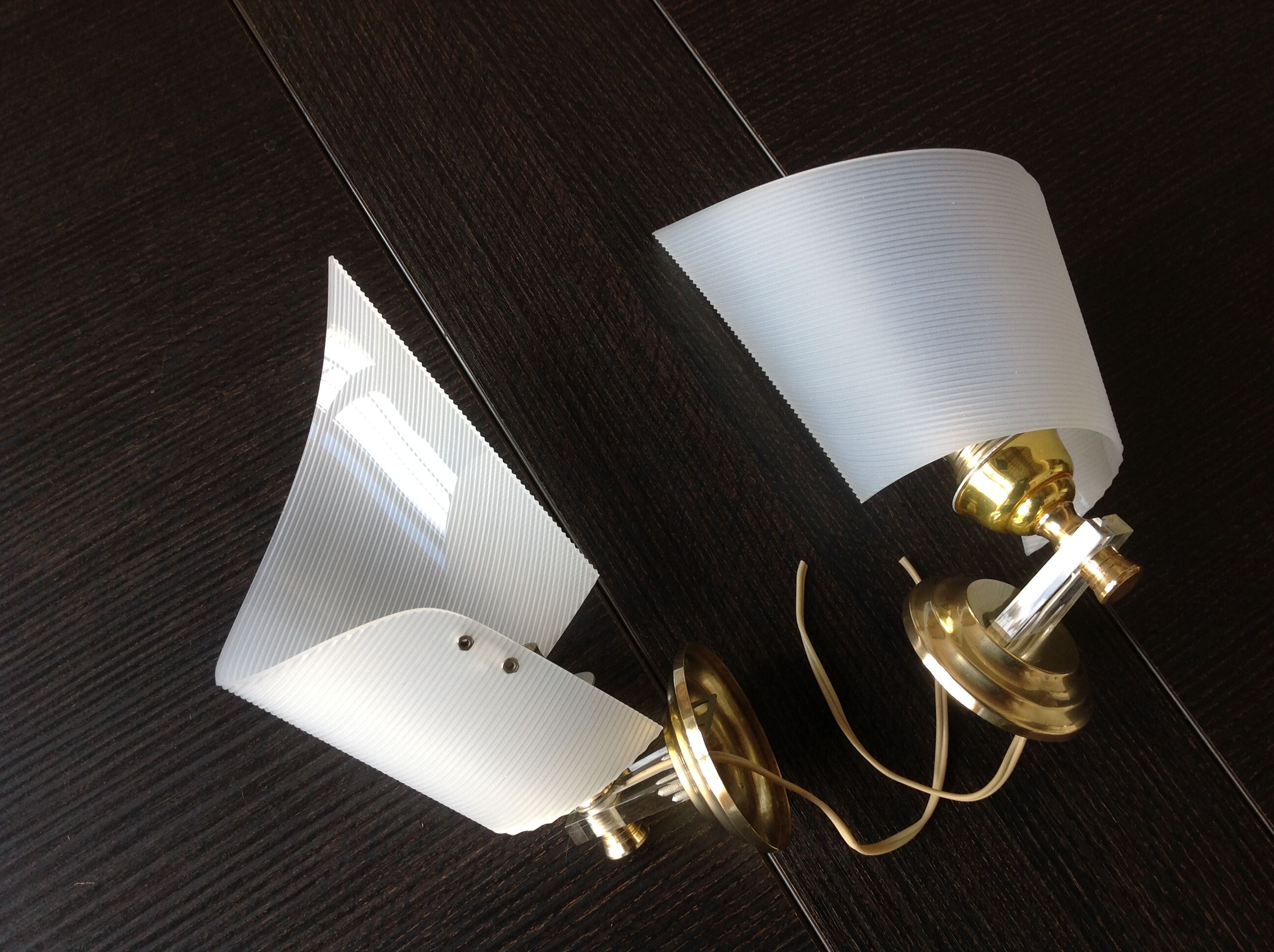 Pair of brass and perspex white /vintage 50-60s wall light