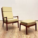 Danish Mid-Century  Lounge Chair and Stool by Ole Wanscher for Poul Jeppensens, Senator Series