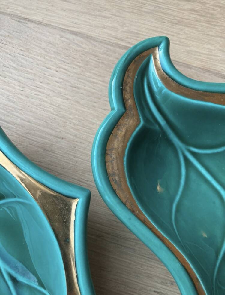 3 green leaf bowls Verceram