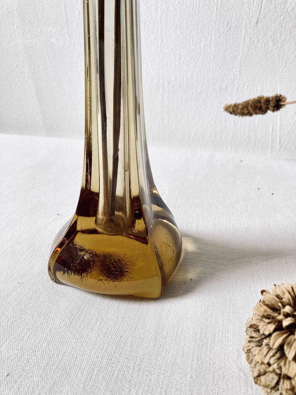 Amber glass soliflore vase, four-lobed base, 1960s-1970s.