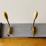 Old wall coat rack - 4 brass hooks
