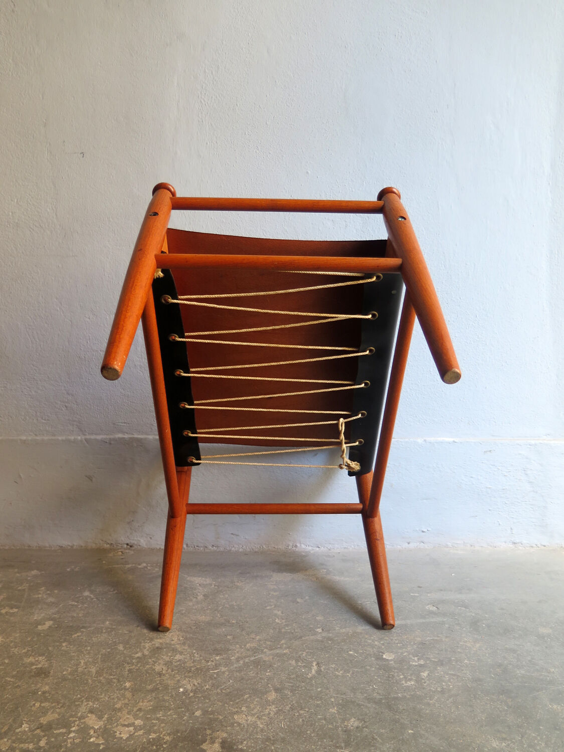 Repose-pied en teck et cuir années, Denmark, 1950