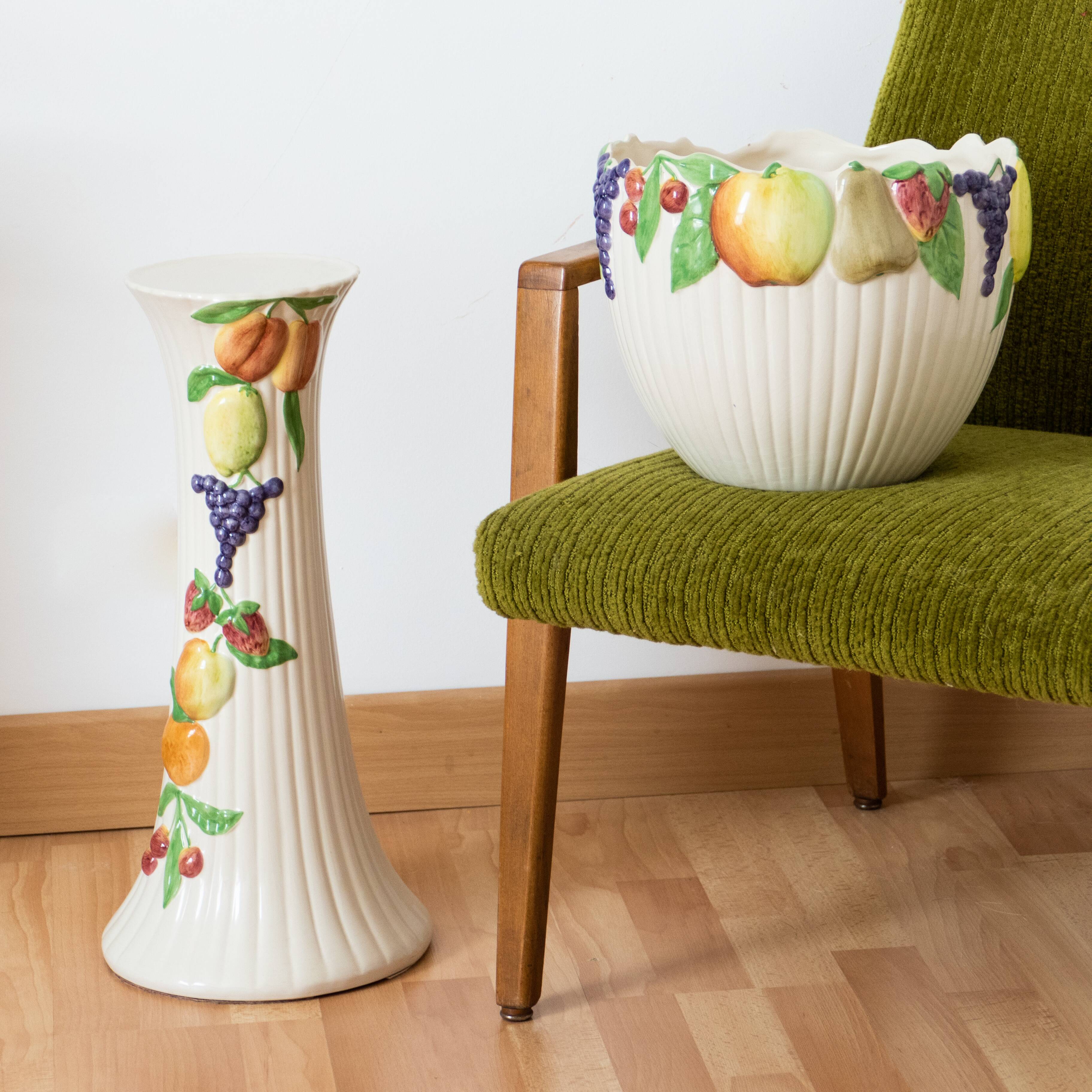 Grand colonne et cache-pot XXL en barbotine fruits