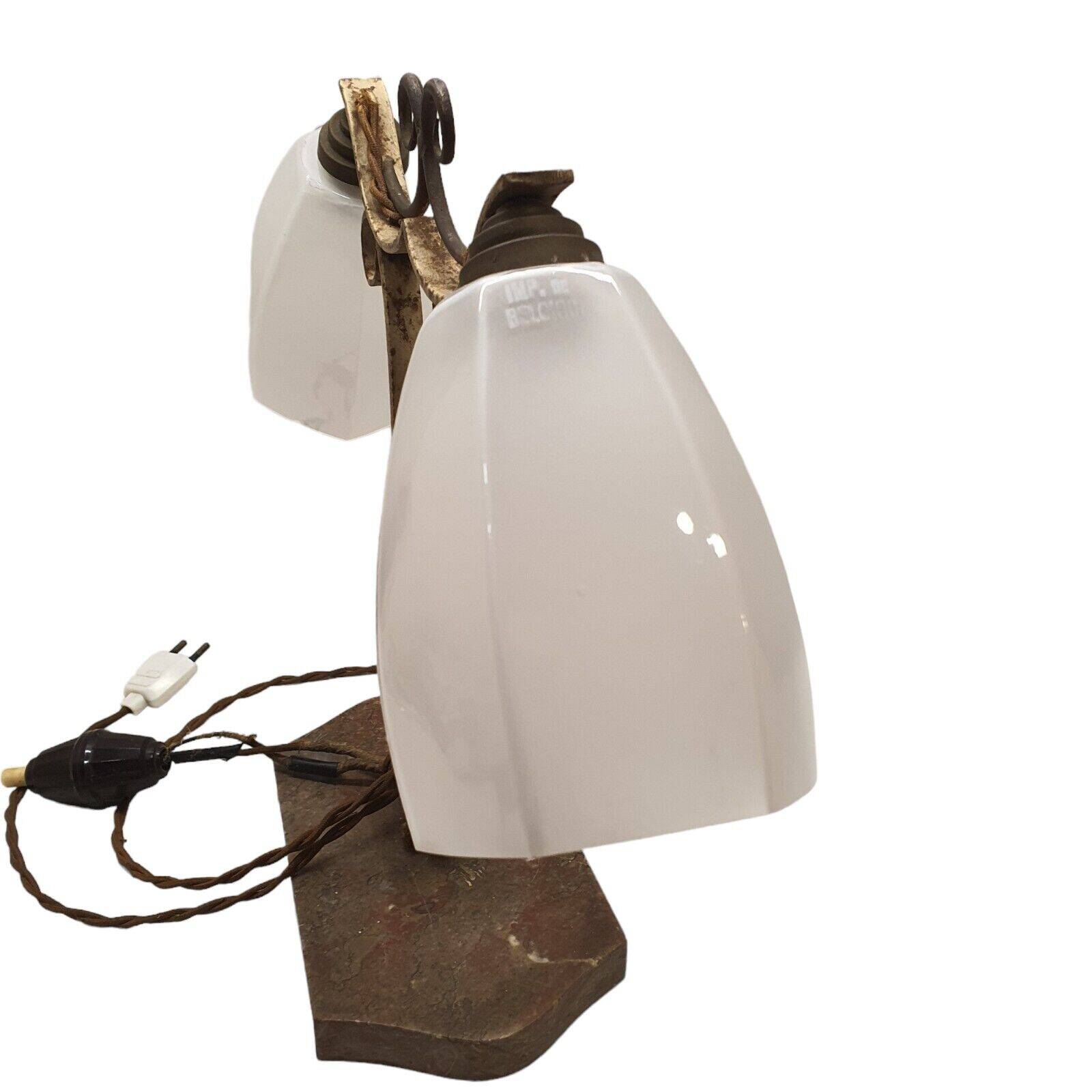 art deco table lamp marble base wrought iron frame hexagonal tulip imp belgium