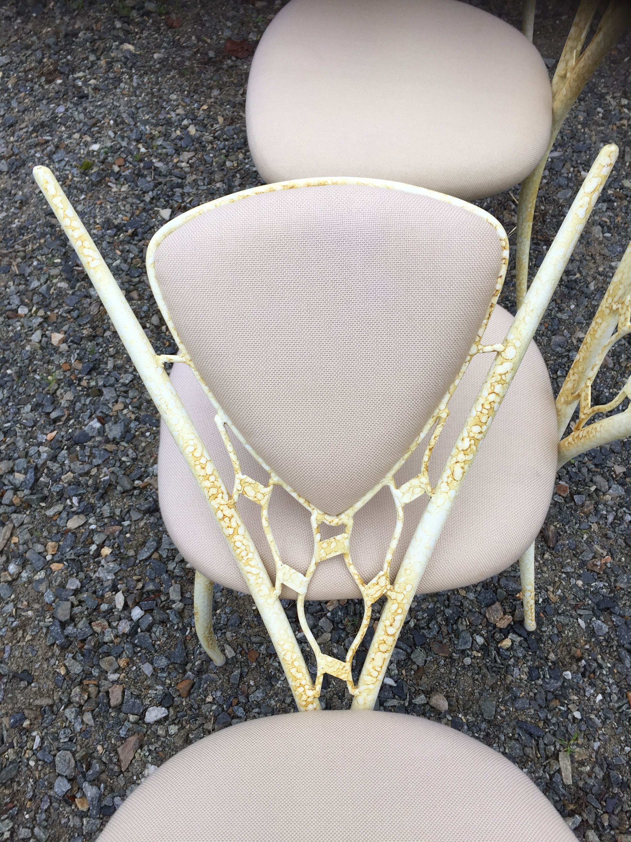 4 vintage chairs in tubular metal lacquered white yellow.