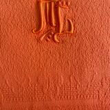 Old tablecloth & its 10 tinted and embroidered napkins "the ML mandarin" orange - cotton - 150x200