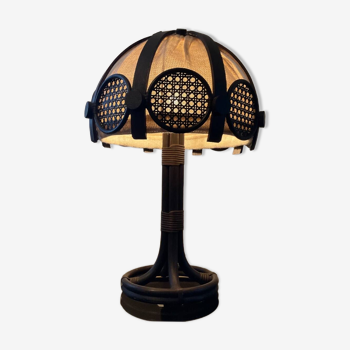 Vintage rattan and cane mushroom lamp