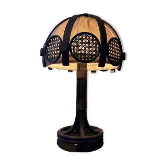 Lampe champignon vintage en rotin et cannage