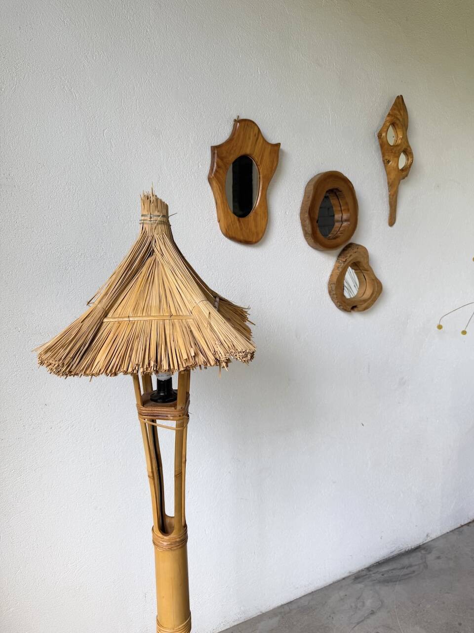 Bamboo and straw floor lamp 1980