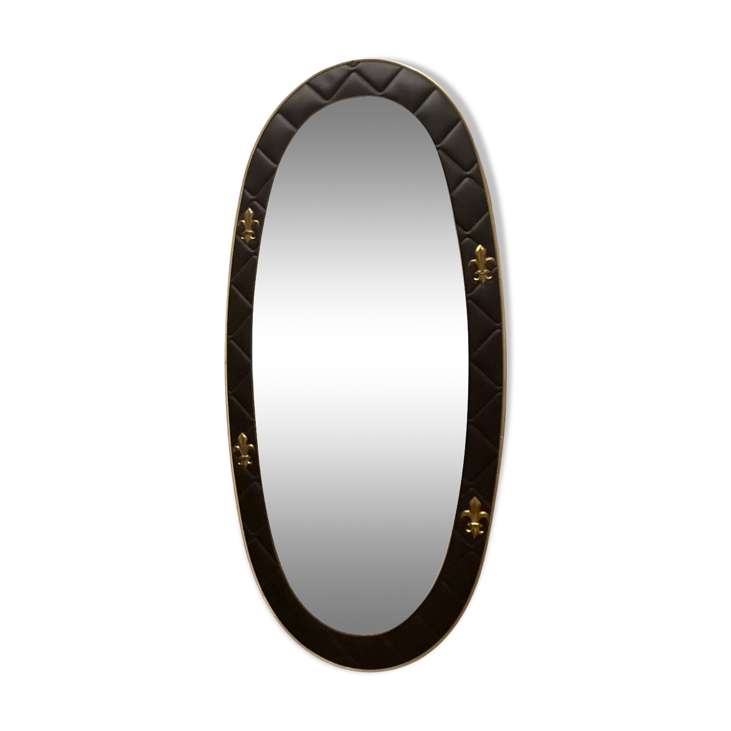 Black leatherette rearview mirror with stitching