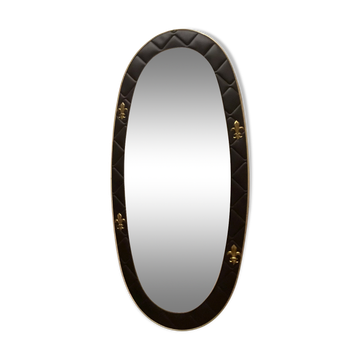 Black leatherette rearview mirror with stitching