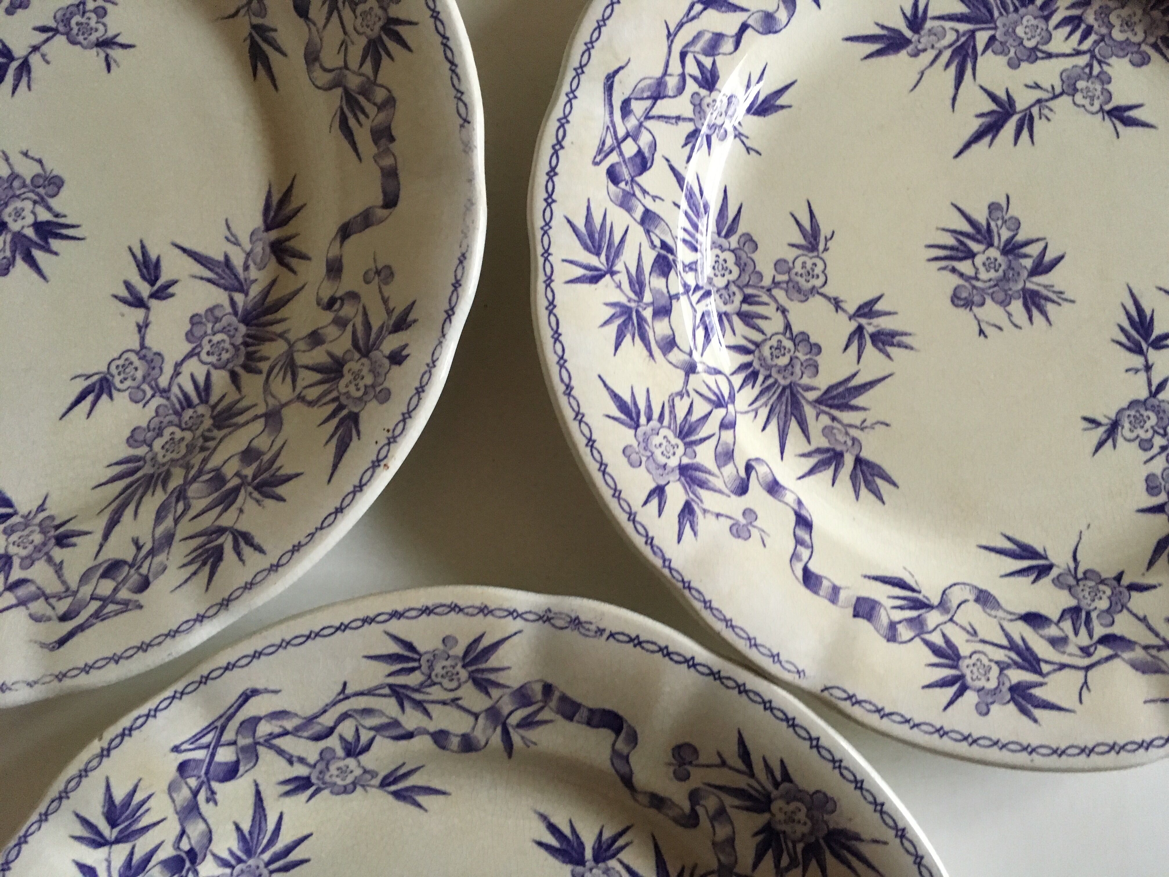 Plates flat earthenware sarregemines circa 1870 purple thorns