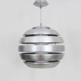 Grande suspension vintage Mercure par Eglo en aluminium brossé et opaline