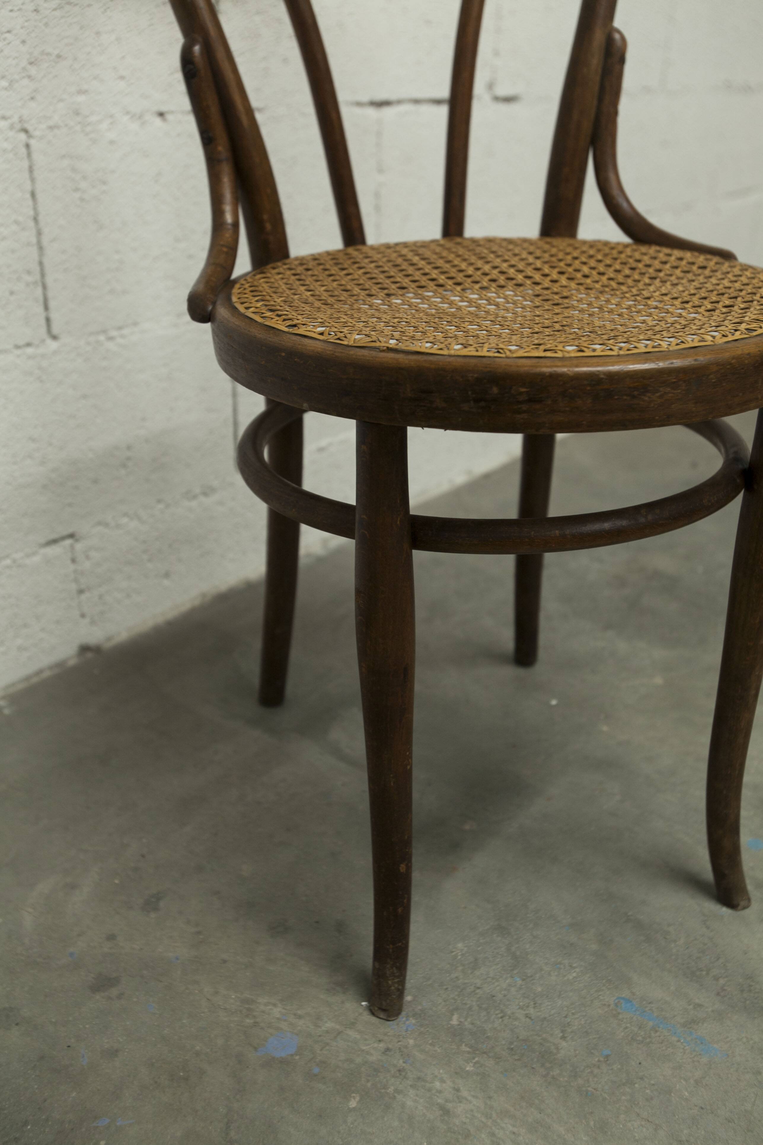 1920s curved wooden cane bistro chair